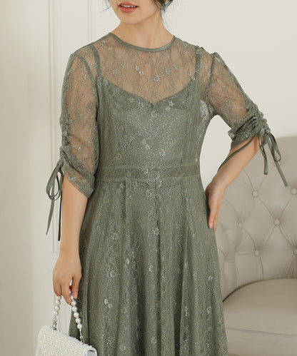 2way バックコンシャス レース 袖リボン レイヤード ドレス