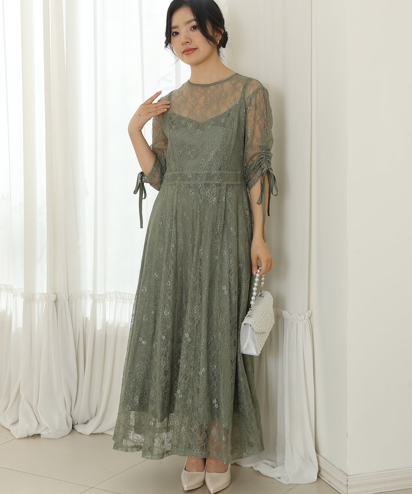 2way バックコンシャス レース 袖リボン レイヤード ドレス