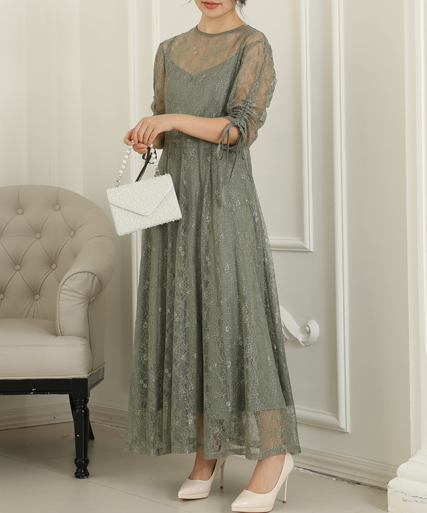 2way バックコンシャス レース 袖リボン レイヤード ドレス