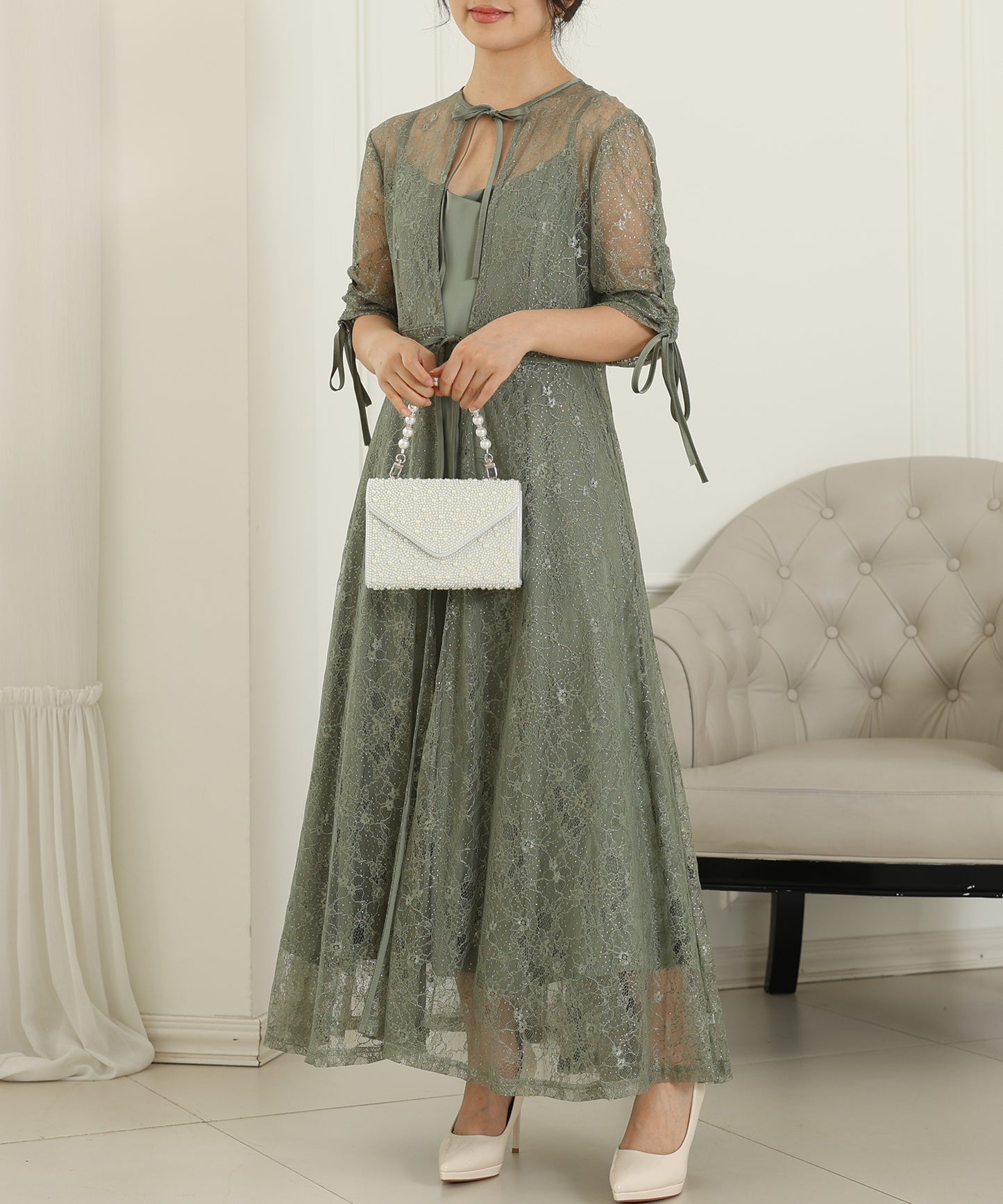 2way バックコンシャス レース 袖リボン レイヤード ドレス