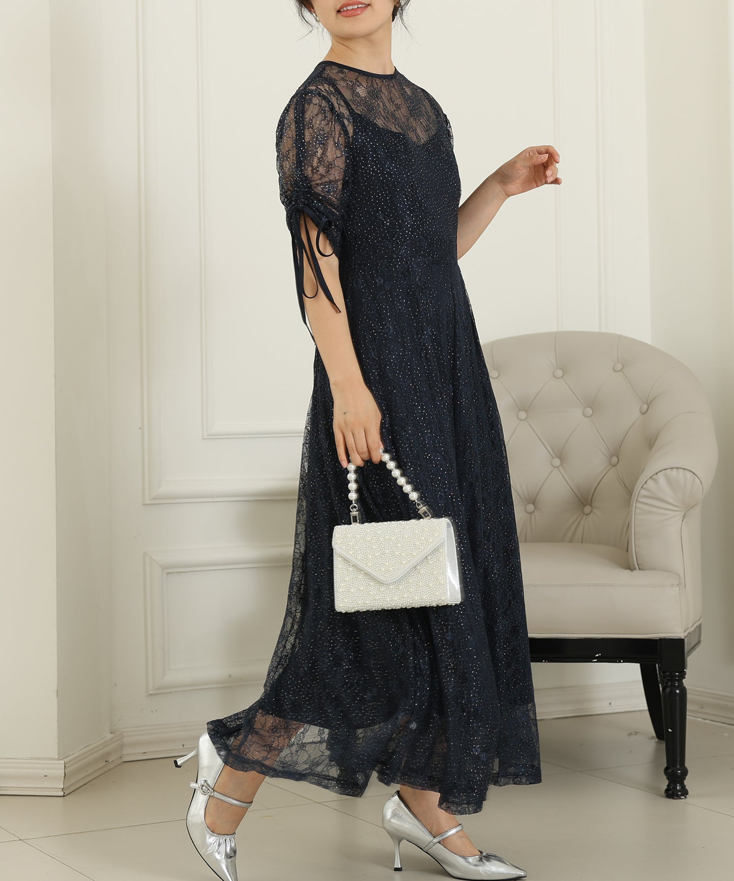 2way バックコンシャス レース 袖リボン レイヤード ドレス