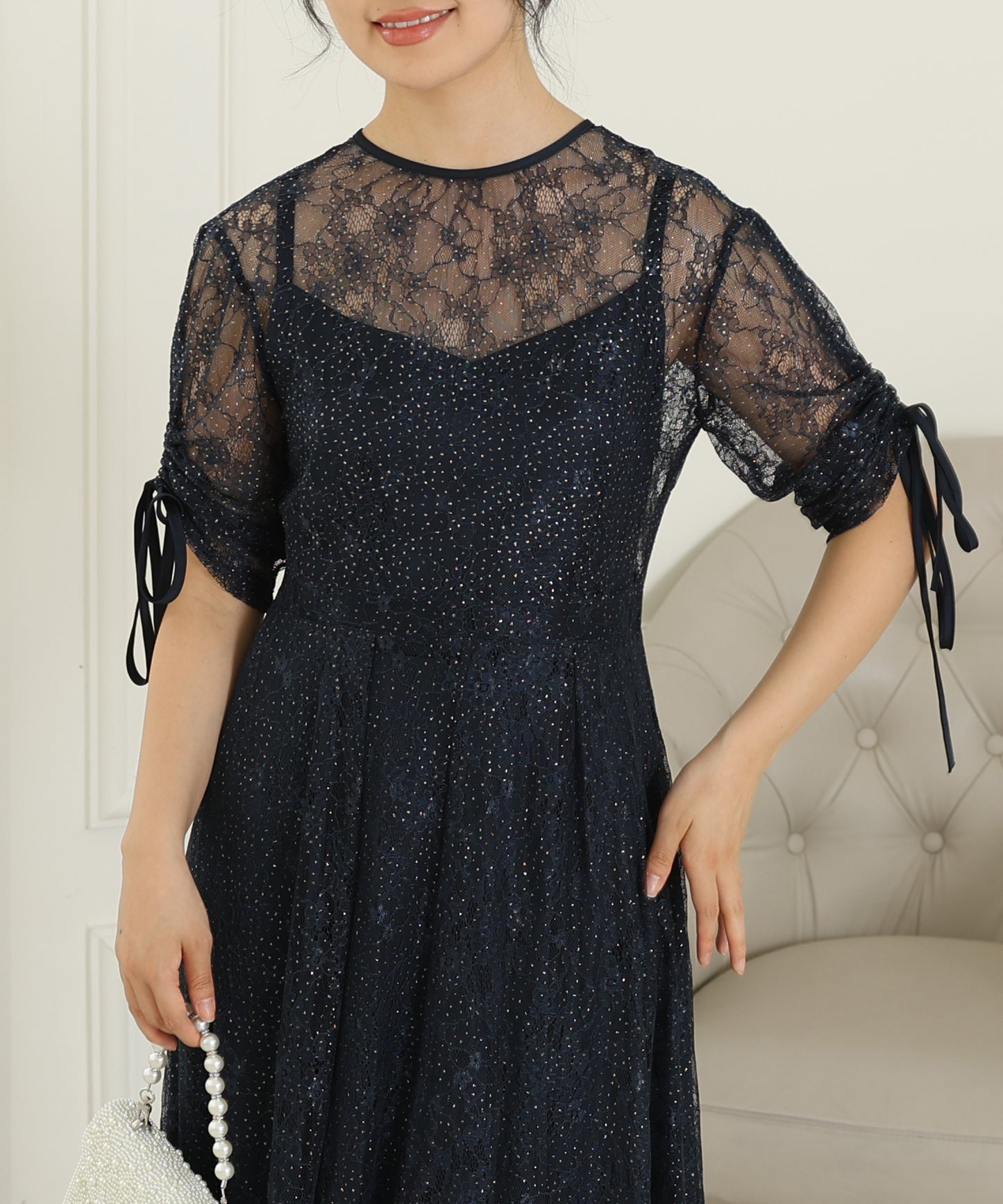 2way バックコンシャス レース 袖リボン レイヤード ドレス