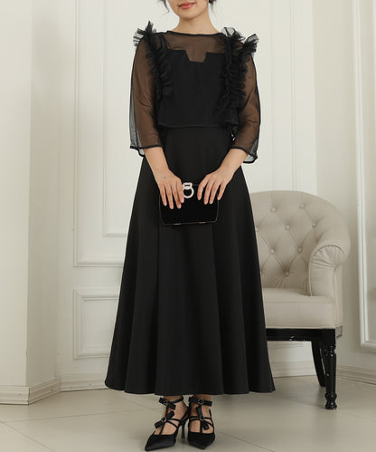 オーガンジー フリル レイヤード ロング ドレス