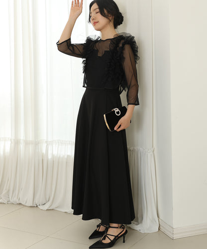 オーガンジー フリル レイヤード ロング ドレス