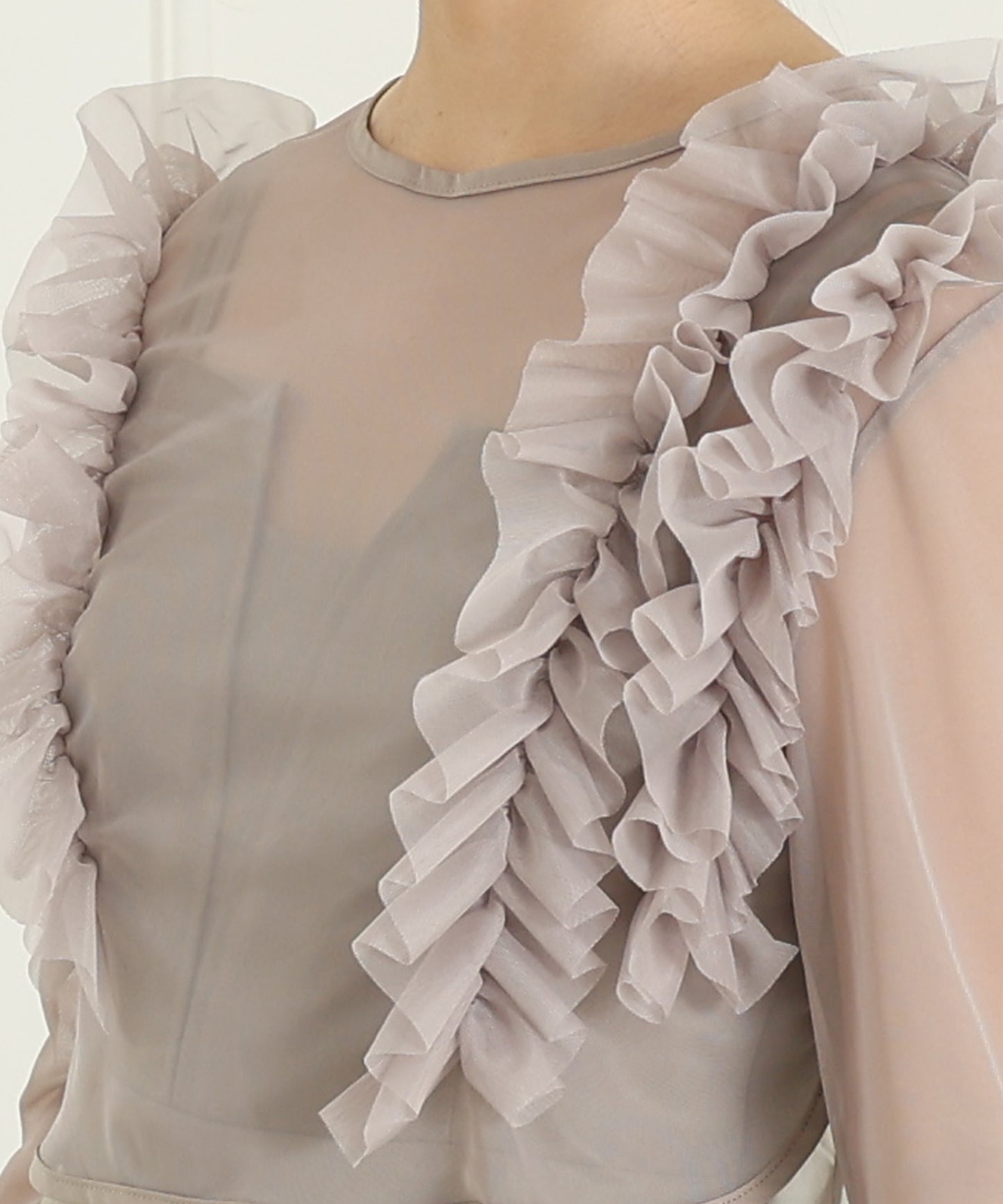 オーガンジー フリル レイヤード ロング ドレス