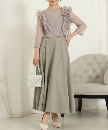 オーガンジー フリル レイヤード ロング ドレス