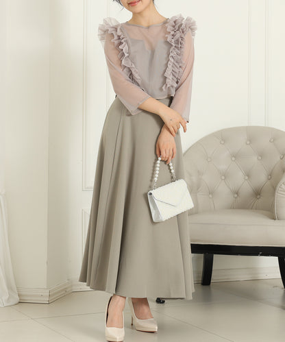 オーガンジー フリル レイヤード ロング ドレス