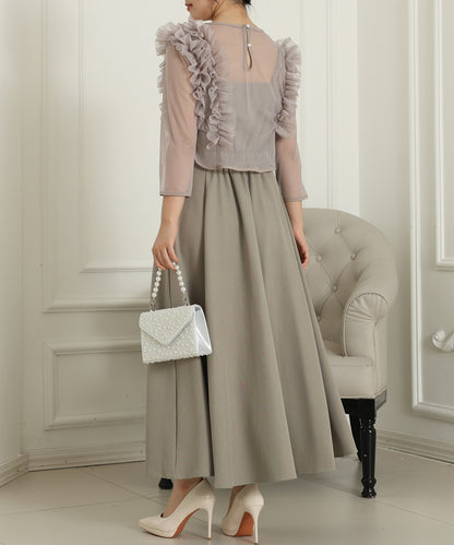 オーガンジー フリル レイヤード ロング ドレス