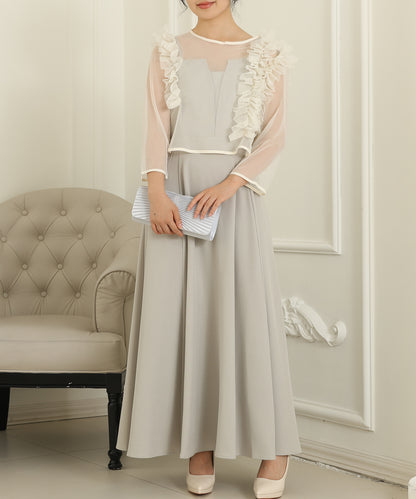 オーガンジー フリル レイヤード ロング ドレス