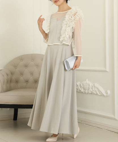 オーガンジー フリル レイヤード ロング ドレス