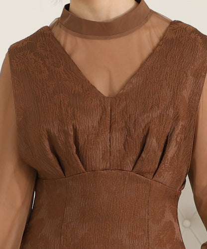 ボタニカル柄 ジャガード シアー レイヤード ロング ドレス