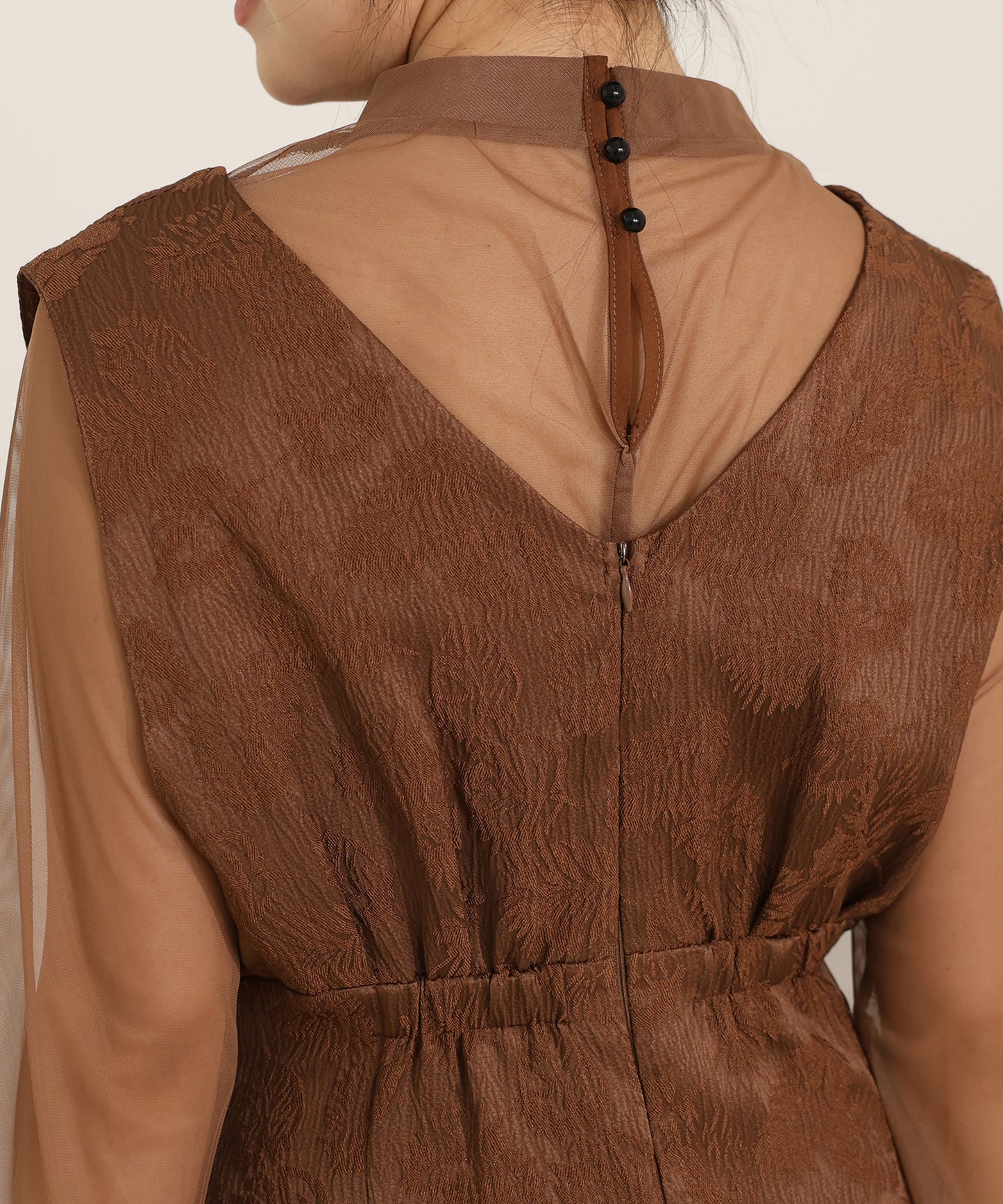 ボタニカル柄 ジャガード シアー レイヤード ロング ドレス