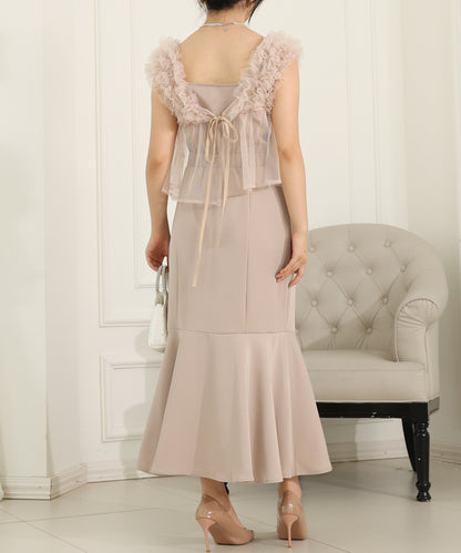 オーガンジー フリル ペプラム レイヤード ロング ドレス