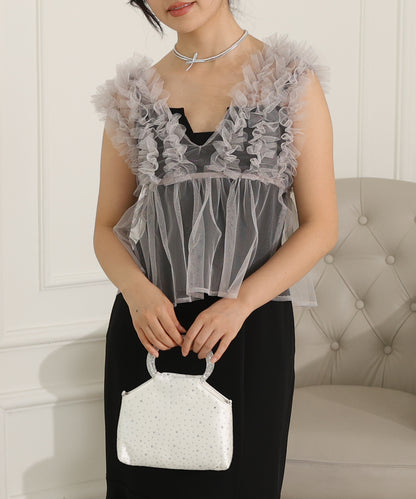 オーガンジー フリル ペプラム レイヤード ロング ドレス