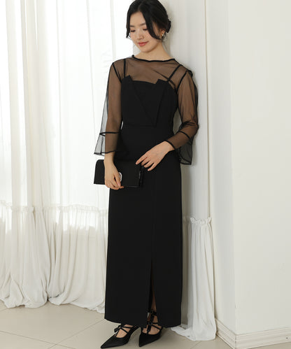 シアー レイヤード スリット入り キャミソール ドレス