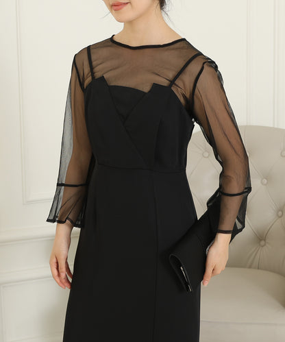 シアー レイヤード スリット入り キャミソール ドレス