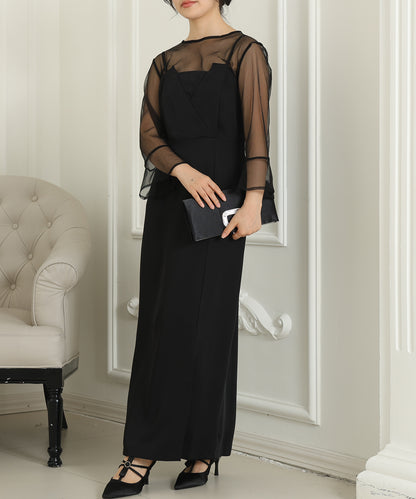 シアー レイヤード スリット入り キャミソール ドレス