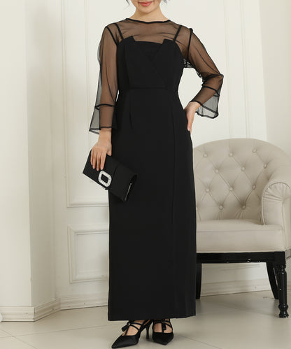 シアー レイヤード スリット入り キャミソール ドレス