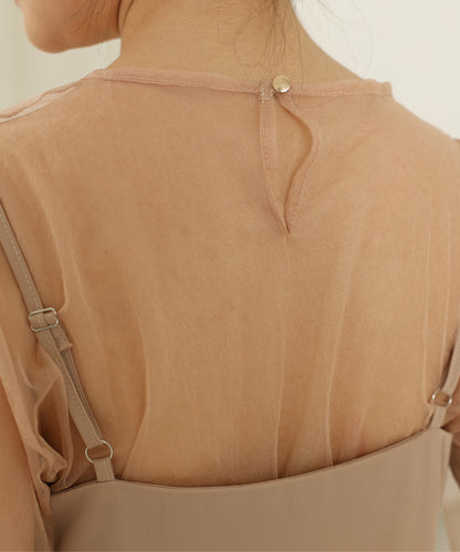 シアー レイヤード スリット入り キャミソール ドレス