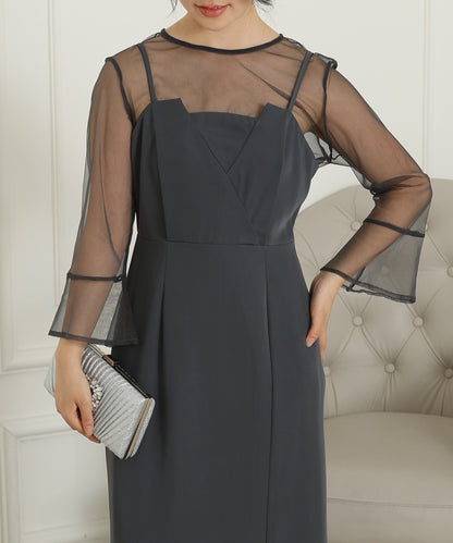 シアー レイヤード スリット入り キャミソール ドレス