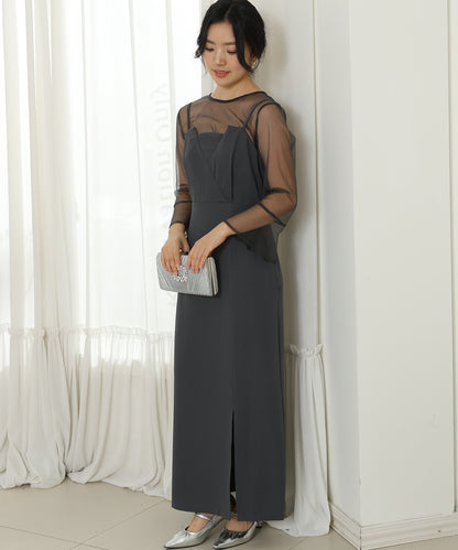 シアー レイヤード スリット入り キャミソール ドレス