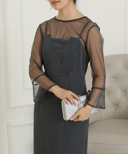 シアー レイヤード スリット入り キャミソール ドレス