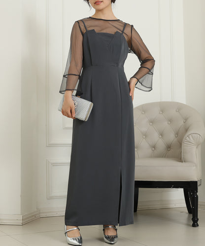 シアー レイヤード スリット入り キャミソール ドレス