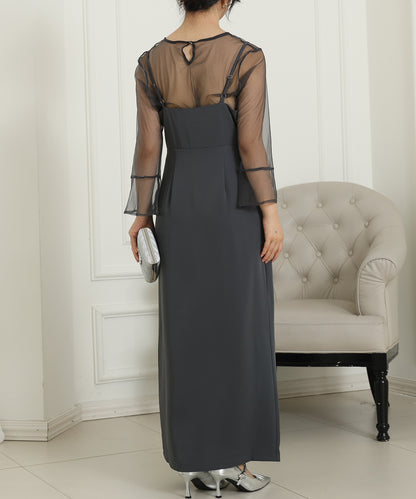 シアー レイヤード スリット入り キャミソール ドレス