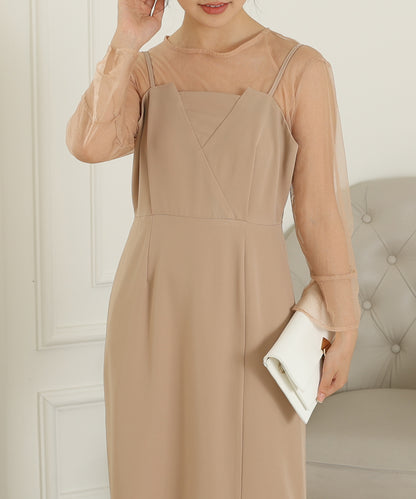 シアー レイヤード スリット入り キャミソール ドレス