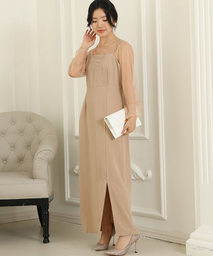 シアー レイヤード スリット入り キャミソール ドレス