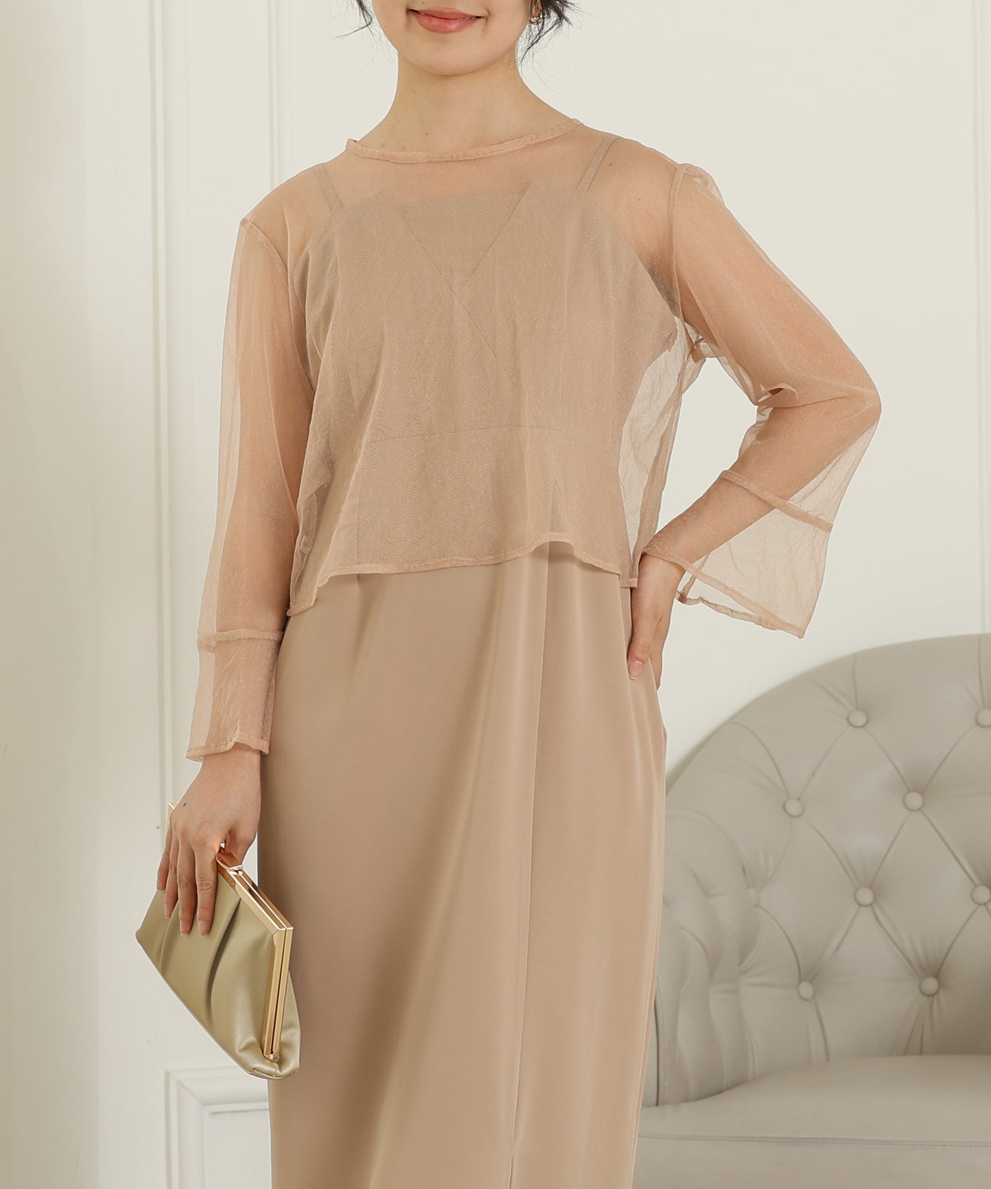 シアー レイヤード スリット入り キャミソール ドレス