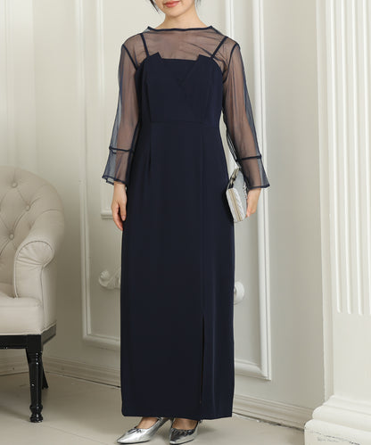 シアー レイヤード スリット入り キャミソール ドレス