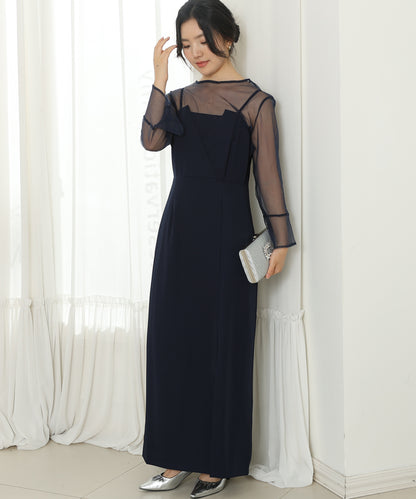 シアー レイヤード スリット入り キャミソール ドレス