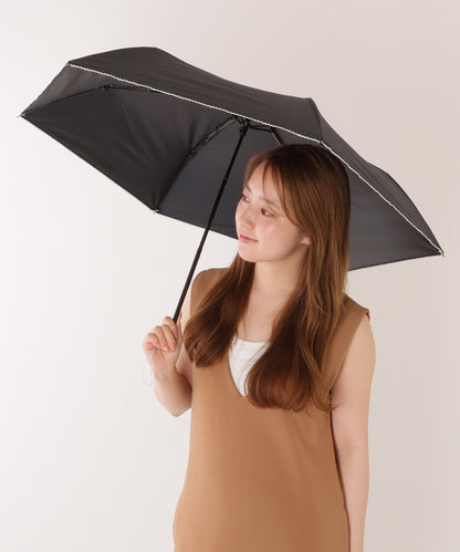 【雨晴兼用】ソリッドカラー ウッドハンドル スカラップ 折りたたみ傘