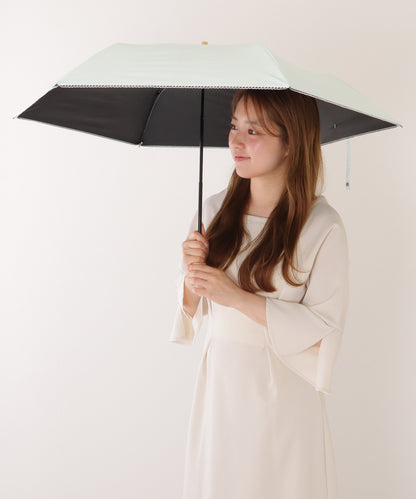 【雨晴兼用】ソリッドカラー ウッドハンドル スカラップ 折りたたみ傘