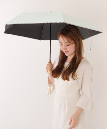 【雨晴兼用】ソリッドカラー ウッドハンドル スカラップ 折りたたみ傘