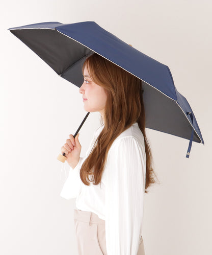 【雨晴兼用】ソリッドカラー ウッドハンドル スカラップ 折りたたみ傘