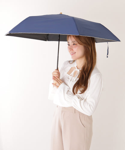 【雨晴兼用】ソリッドカラー ウッドハンドル スカラップ 折りたたみ傘