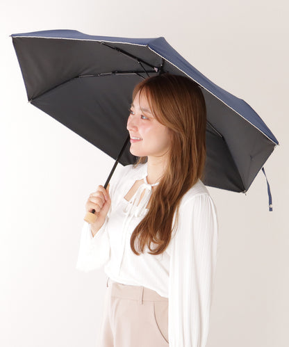 【雨晴兼用】ソリッドカラー ウッドハンドル スカラップ 折りたたみ傘