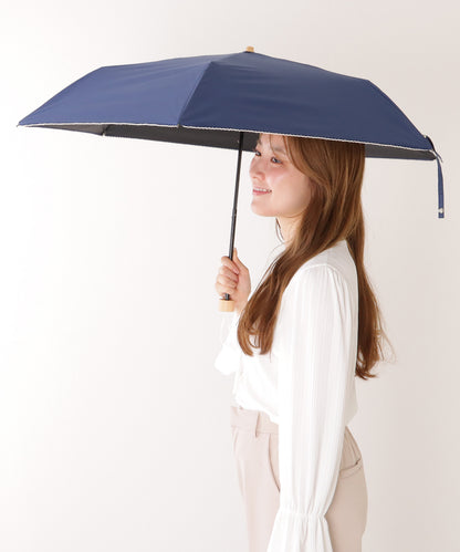 【雨晴兼用】ソリッドカラー ウッドハンドル スカラップ 折りたたみ傘
