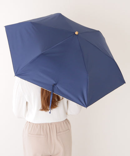 【雨晴兼用】ソリッドカラー ウッドハンドル スカラップ 折りたたみ傘