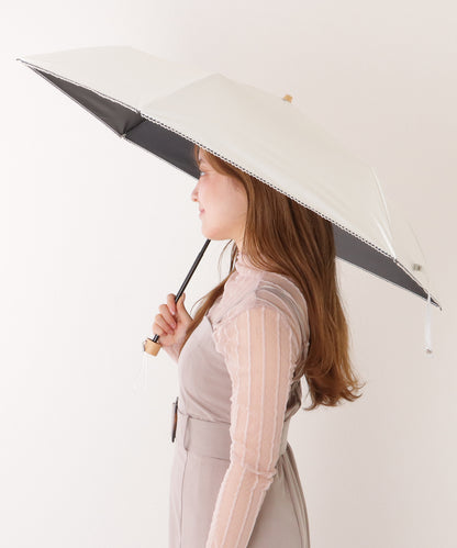 【雨晴兼用】ソリッドカラー ウッドハンドル スカラップ 折りたたみ傘