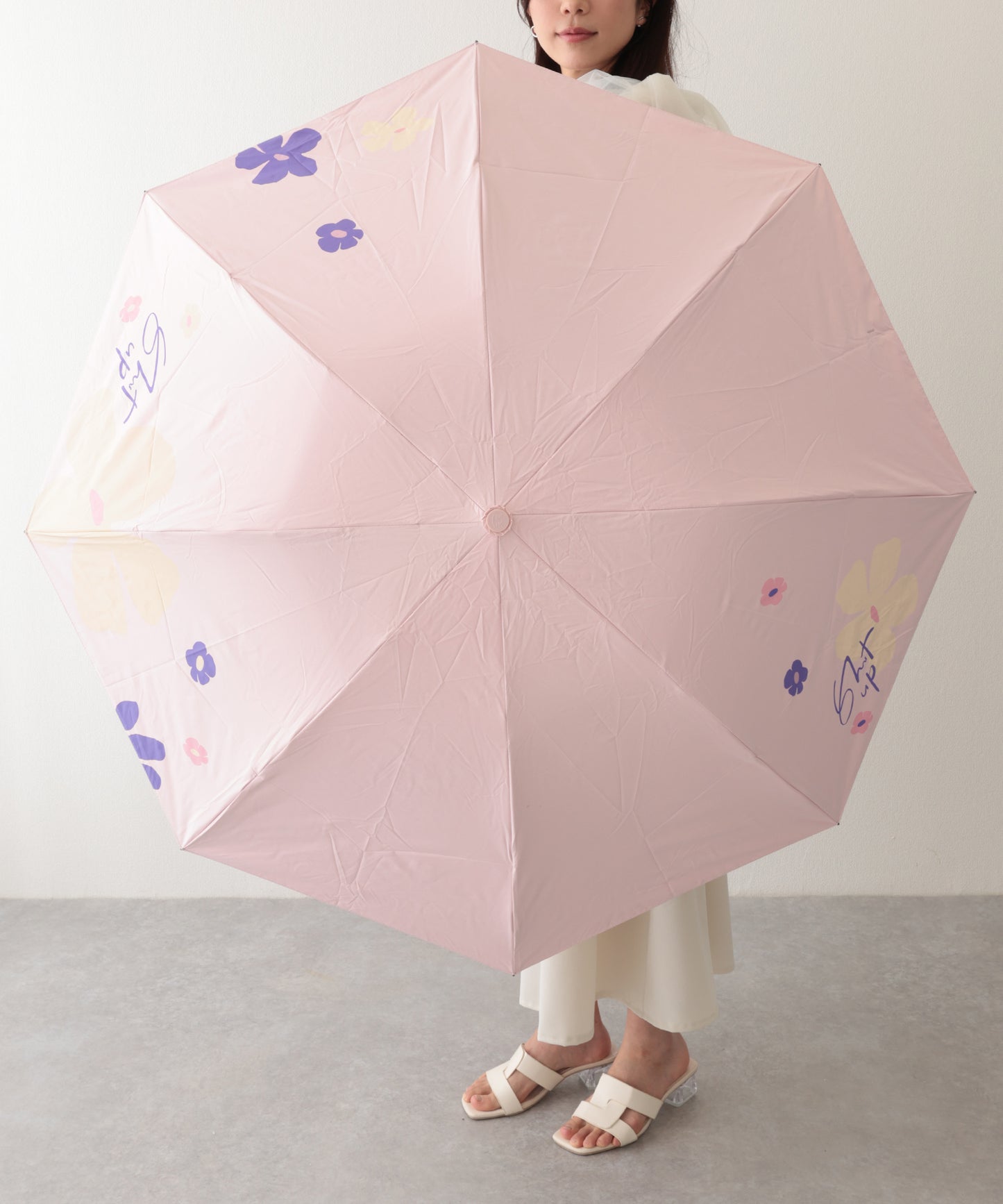 晴雨兼用 配色 フラワー コンパクト 折りたたみ傘