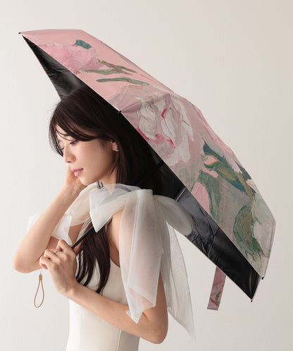 晴雨兼用 ペイント風 ボタニカル柄 遮光 折りたたみ傘