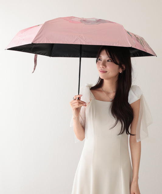 晴雨兼用 ペイント風 ボタニカル柄 遮光 折りたたみ傘