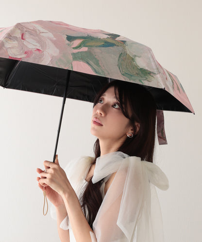 晴雨兼用 ペイント風 ボタニカル柄 遮光 折りたたみ傘