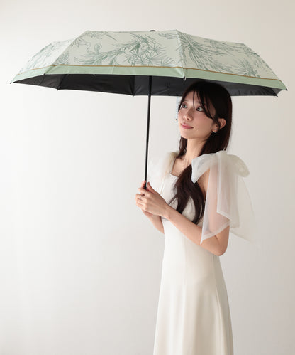 晴雨兼用 ボタニカル柄 メタリック ハンドル 折りたたみ傘