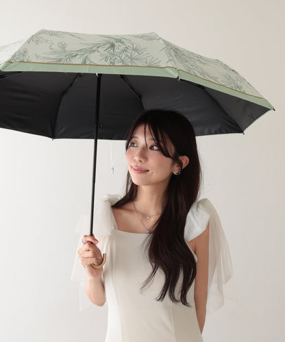 晴雨兼用 ボタニカル柄 メタリック ハンドル 折りたたみ傘
