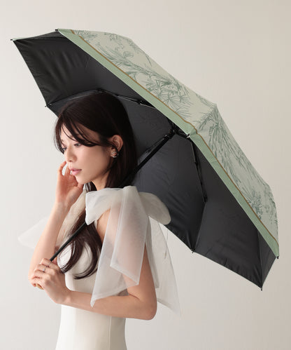 晴雨兼用 ボタニカル柄 メタリック ハンドル 折りたたみ傘