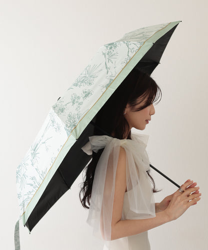 晴雨兼用 ボタニカル柄 メタリック ハンドル 折りたたみ傘
